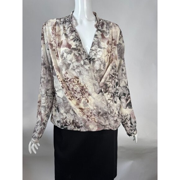 H&M Floral Blouse Wrap Style Draped Front Long Sleeve Polyester Womens L - Picture 7 of 16